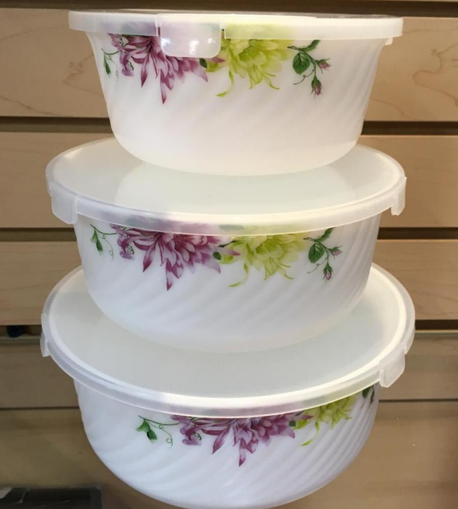 3 PC CASSEROLE SET WITH PLASTIC LID - OPAL WARE