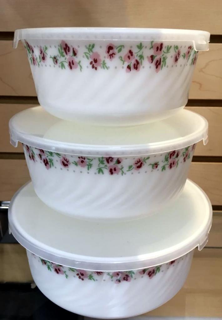 3 PC CASSEROLE SET WITH PLASTIC LID - OPAL WARE